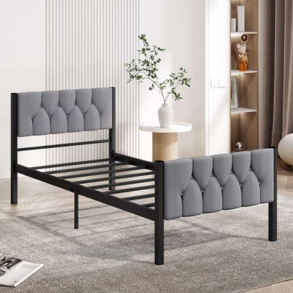 KAROM Metal Single Bed 90×200 cm – Grey, 120 kg Weight Capacity
