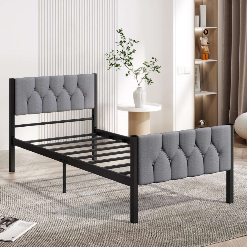 KAROM Metal Single Bed 90×200 cm – Grey, 120 kg Weight Capacity