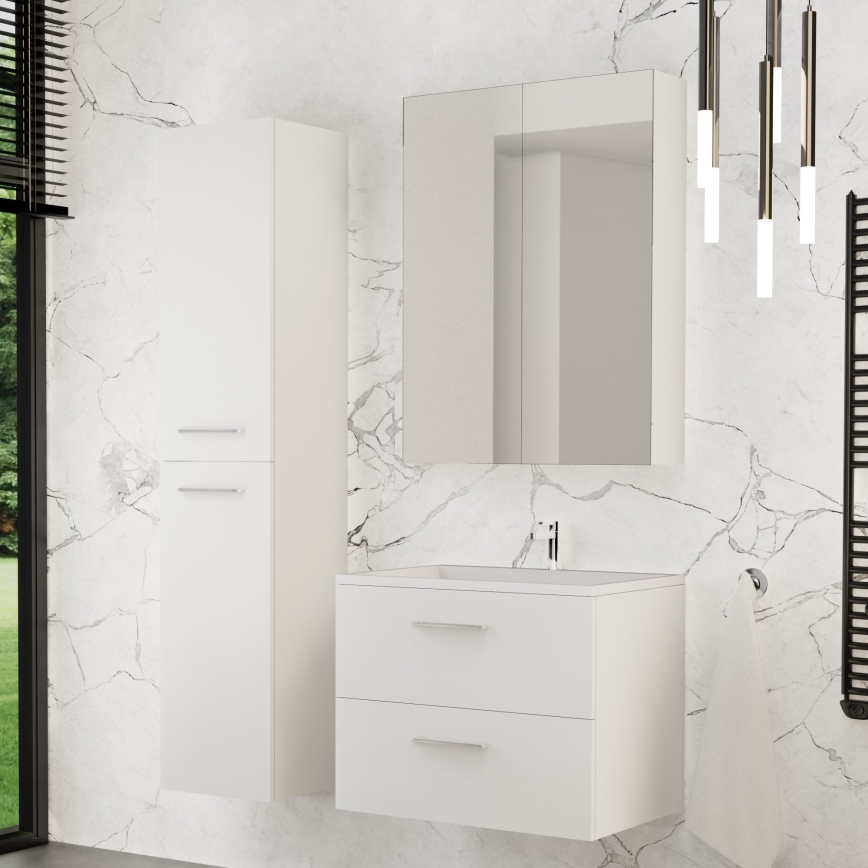 KATE bathroom vanity with basin + mirrored cabinet + wall cabinet white