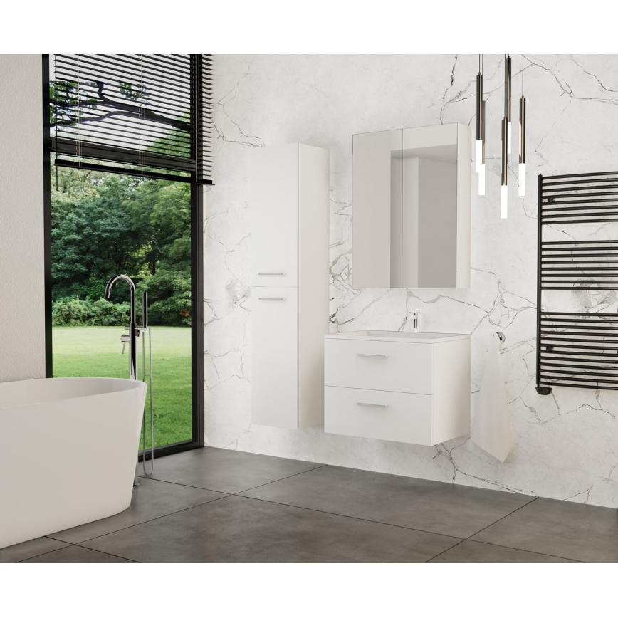 KATE bathroom vanity with basin + mirrored cabinet + wall cabinet white