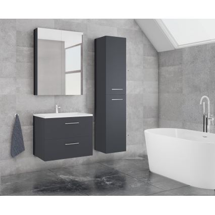 Bathroom vanity unit with basin KATE + mirrored cabinet + wall-mounted cabinet anthracite