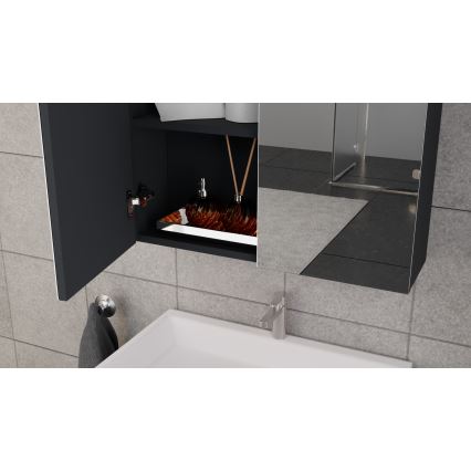 Bathroom vanity unit with basin KATE + mirrored cabinet + wall-mounted cabinet anthracite