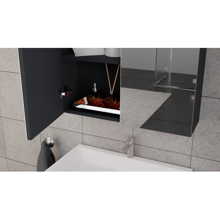 Bathroom vanity unit with basin KATE + mirrored cabinet + wall-mounted cabinet anthracite