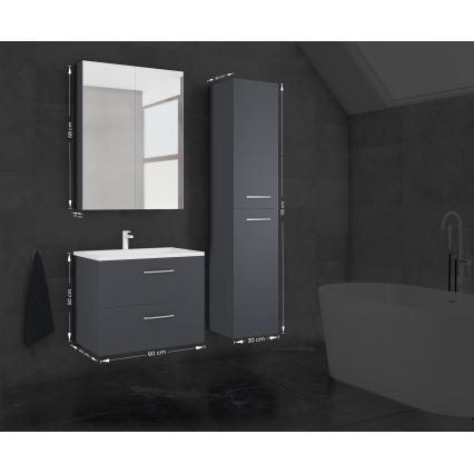 Bathroom vanity unit with basin KATE + mirrored cabinet + wall-mounted cabinet anthracite