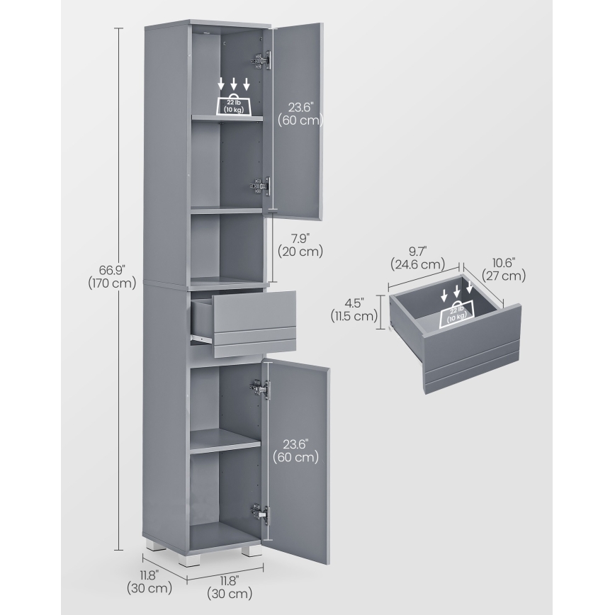 KATY Bathroom Cabinet 30 x 170 cm, Grey
