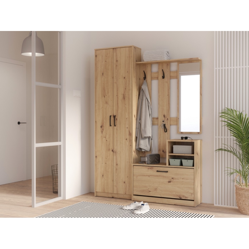 KAVI Entrance Hall Wall Unit with Mirror, Artisan Oak