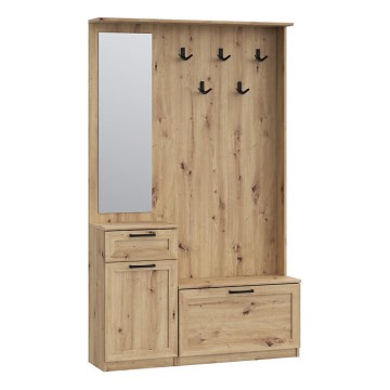 KAVI Entryway Wall Unit with Mirror, Artisan Oak