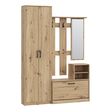 KAVI Hallway Wall Unit with Mirror, Artisan Oak