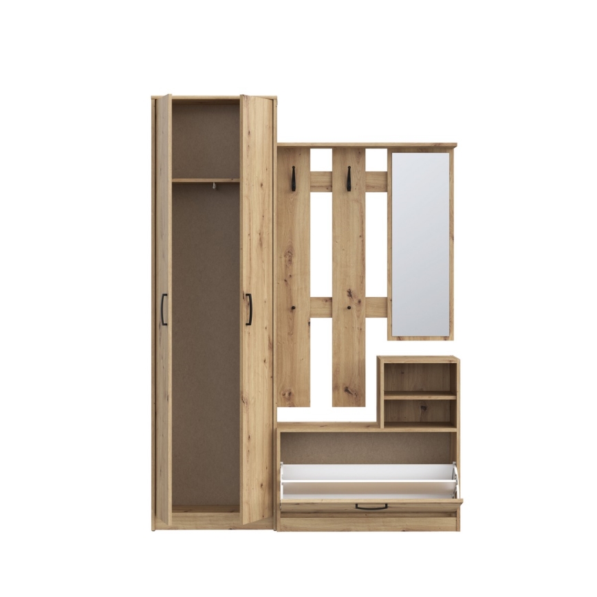 KAVI Hallway Wall Unit with Mirror, Artisan Oak