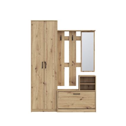 KAVI Hallway Wall Unit with Mirror, Artisan Oak