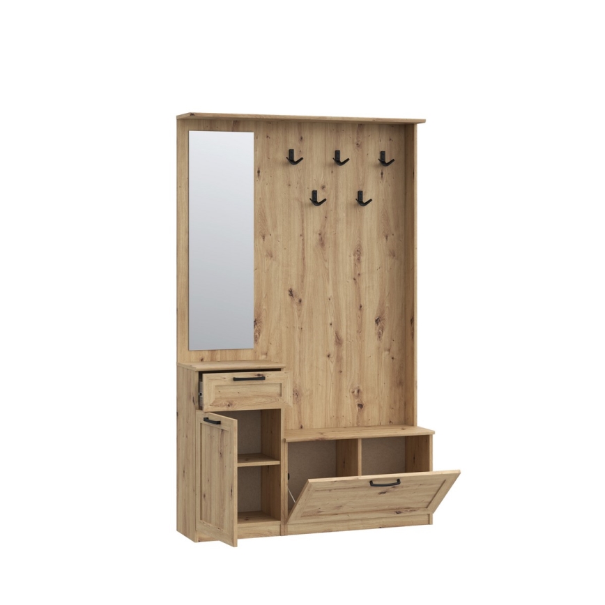 KAVI Hallway Wall Unit with Mirror, Artisan Oak