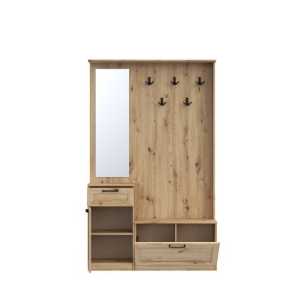 KAVI Hallway Wall Unit with Mirror, Artisan Oak
