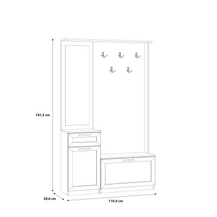 KAVI Hallway Wall Unit with Mirror, Artisan Oak