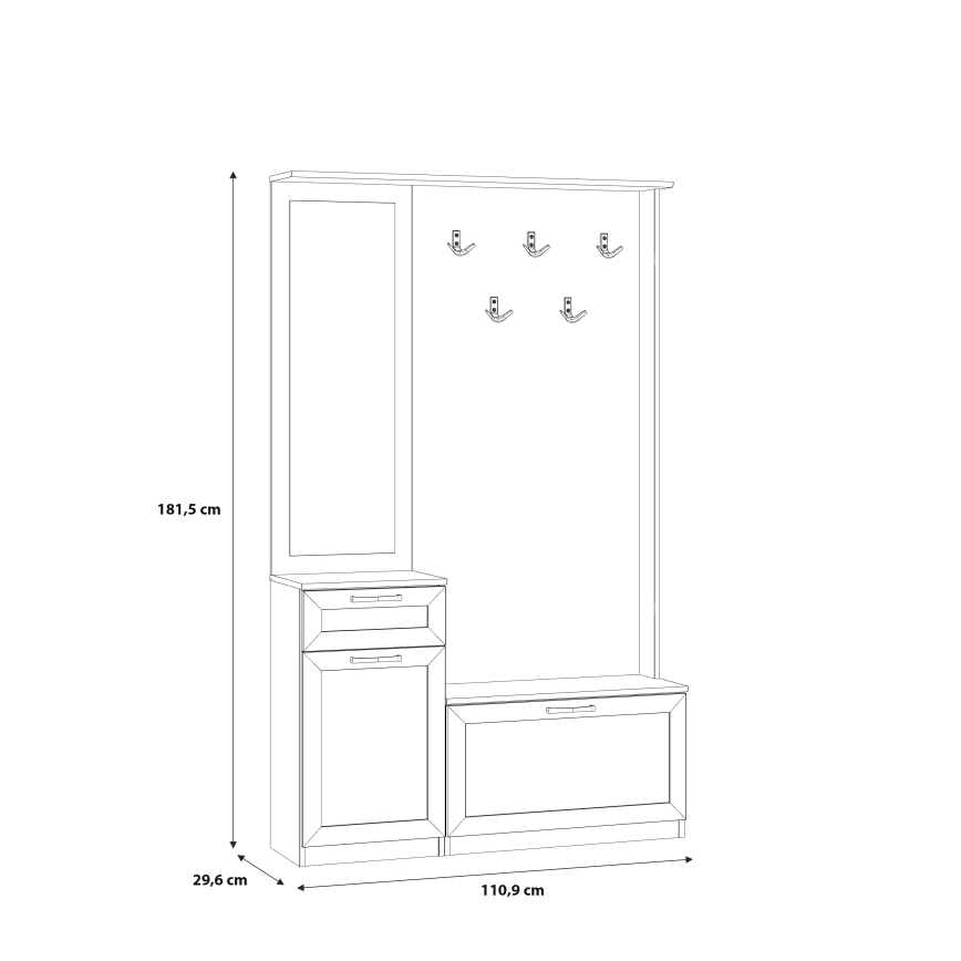 KAVI Hallway Wall Unit with Mirror, Artisan Oak