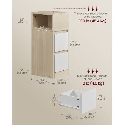 KELO Bedside Table 25 x 30 cm Brown/White