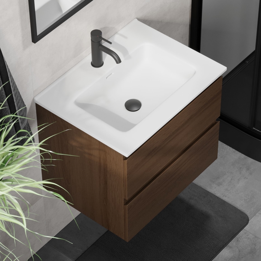 KENWOOD 61 cm Bathroom Cabinet with Basin, Walnut/White