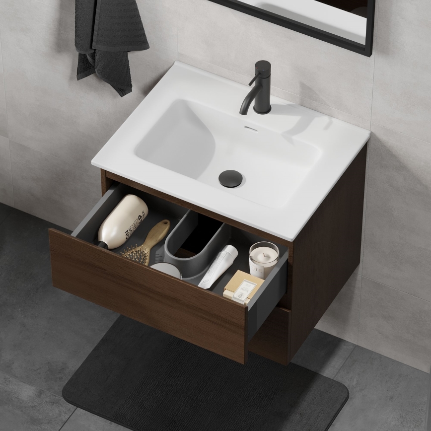 KENWOOD 61 cm Bathroom Cabinet with Basin, Walnut/White