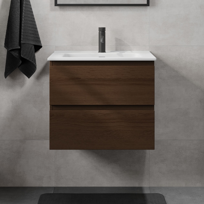 KENWOOD 61 cm Bathroom Cabinet with Basin, Walnut/White