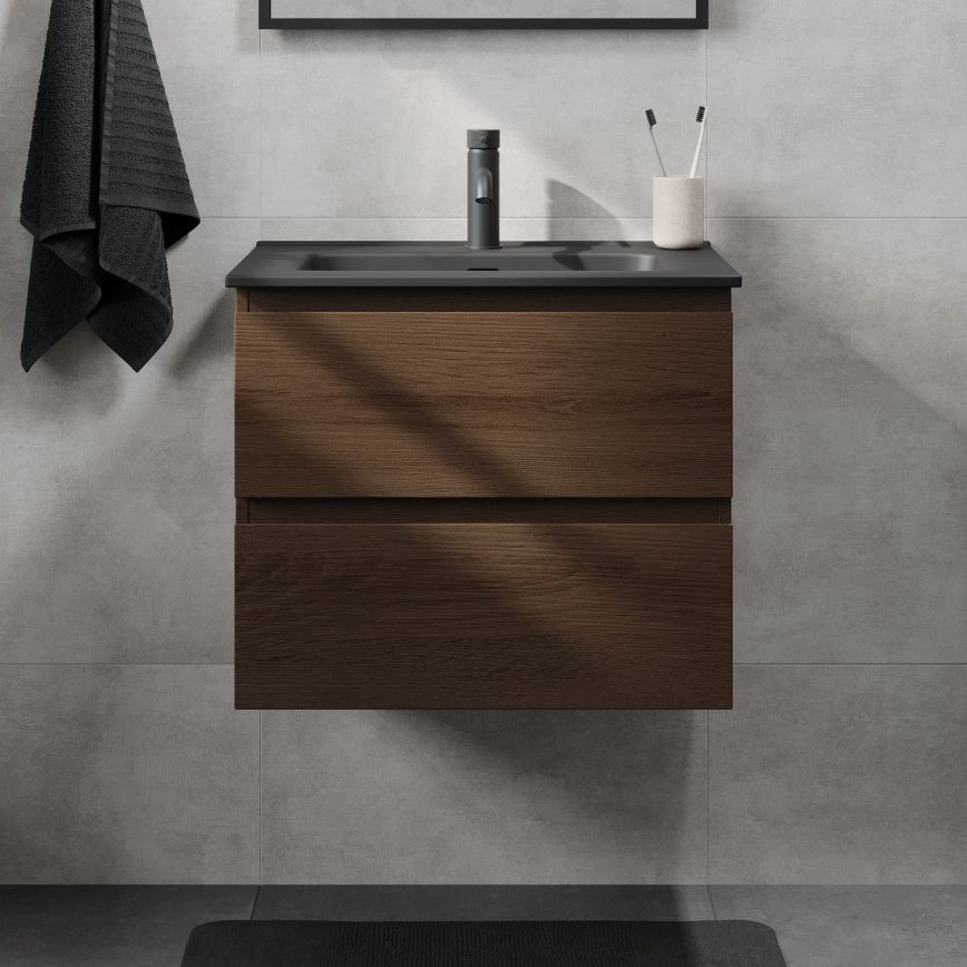 KENWOOD 61 cm Bathroom Vanity with Basin, Walnut/Black