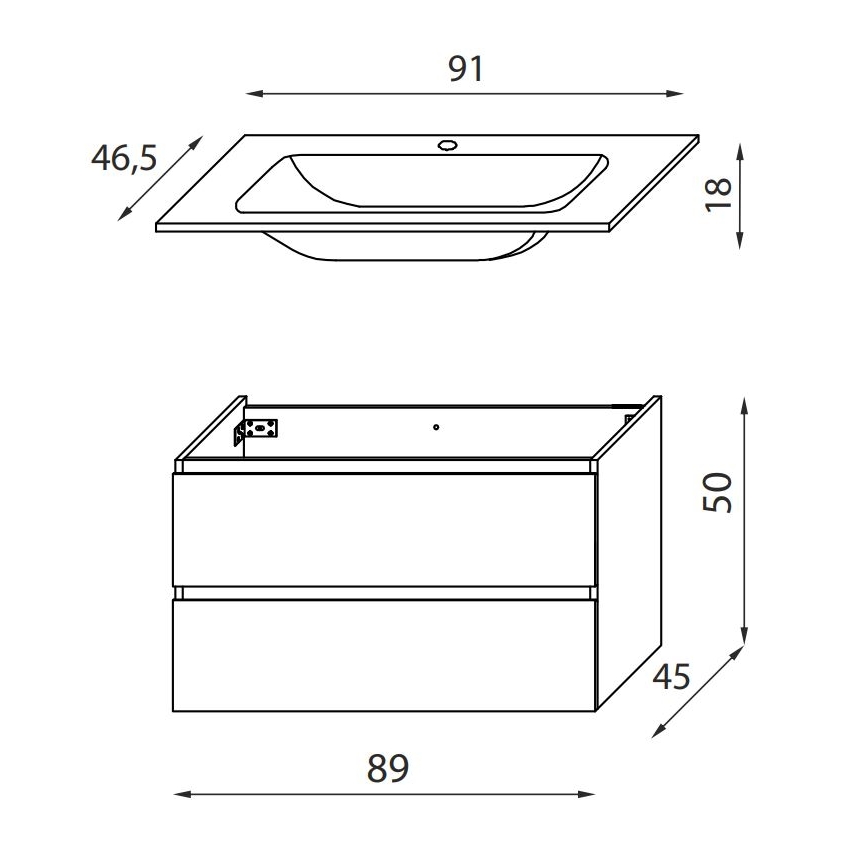 KENWOOD 91 cm Bathroom Vanity Unit with Basin – Black/White