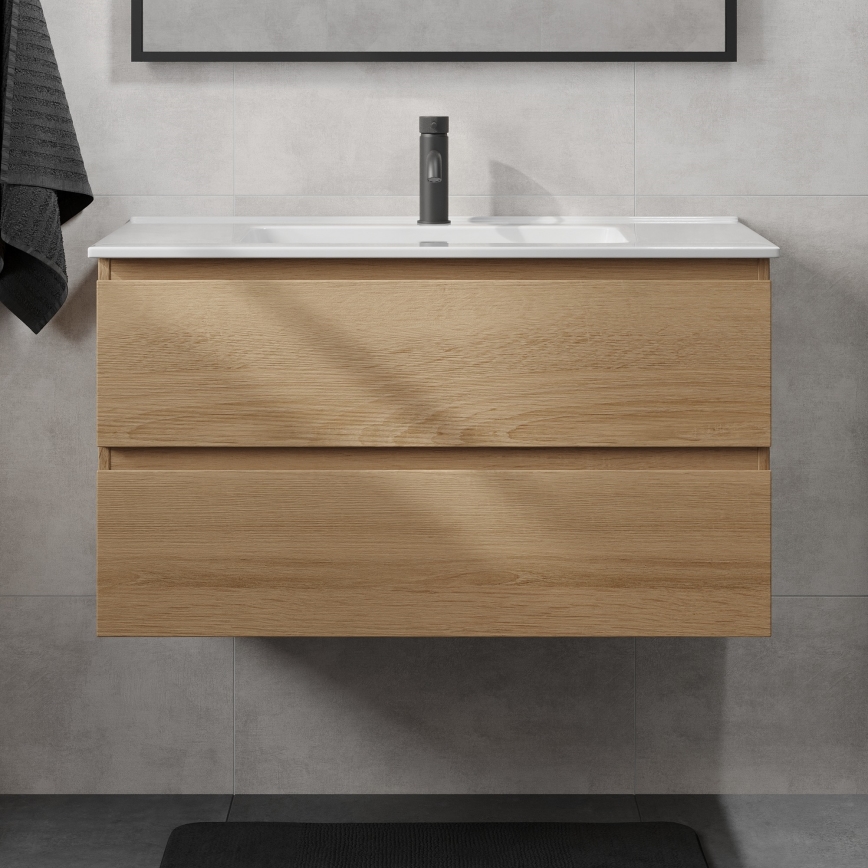 KENWOOD 91 cm Bathroom Vanity with Basin, Oak/White
