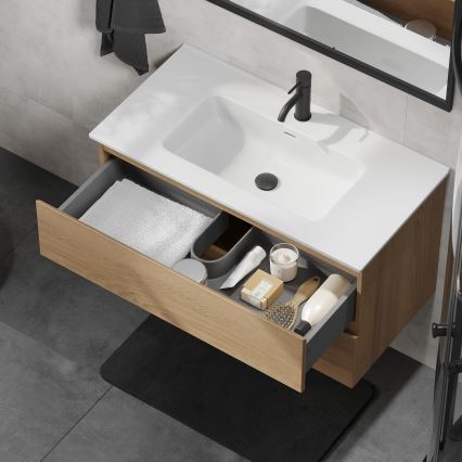KENWOOD 91 cm Bathroom Vanity with Basin, Oak/White