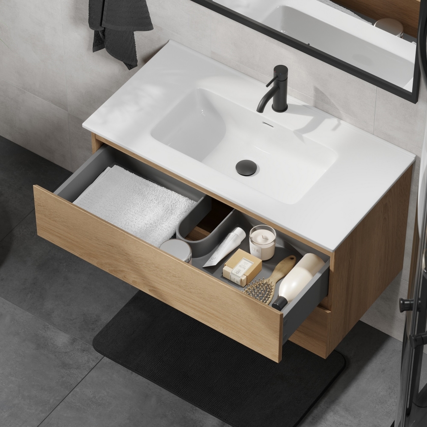 KENWOOD 91 cm Bathroom Vanity with Basin, Oak/White