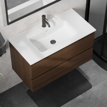 KENWOOD 91 cm Bathroom Vanity with Basin, Walnut/White