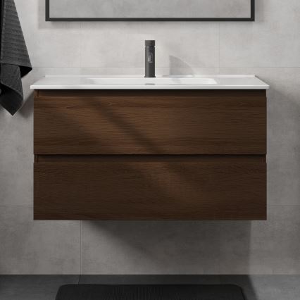 KENWOOD 91 cm Bathroom Vanity with Basin, Walnut/White
