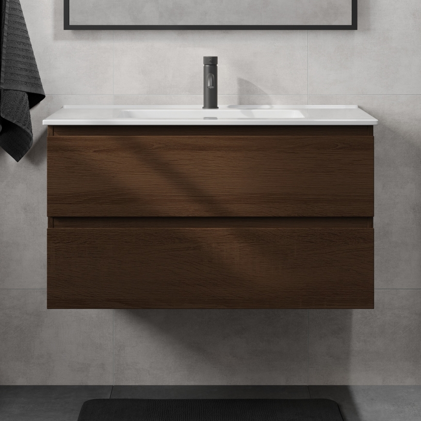 KENWOOD 91 cm Bathroom Vanity with Basin, Walnut/White