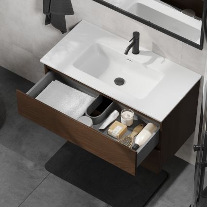 KENWOOD 91 cm Bathroom Vanity with Basin, Walnut/White