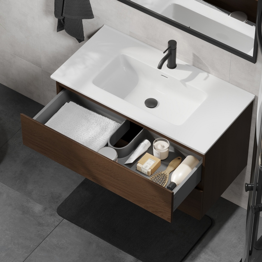KENWOOD 91 cm Bathroom Vanity with Basin, Walnut/White