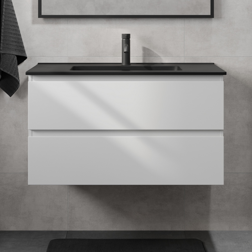 KENWOOD 91 cm bathroom vanity with integrated sink, white/black