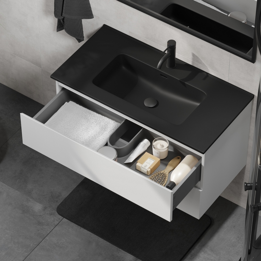 KENWOOD 91 cm bathroom vanity with integrated sink, white/black
