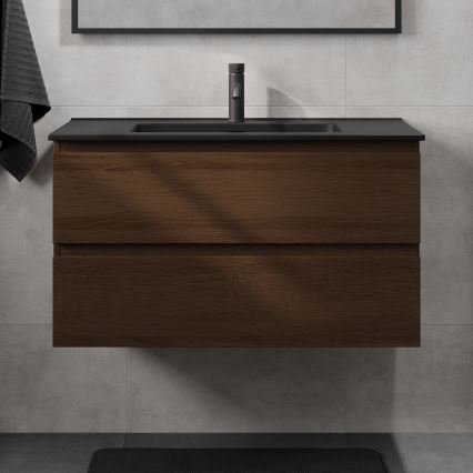 KENWOOD 91 cm Vanity Unit with Basin, Walnut/Black