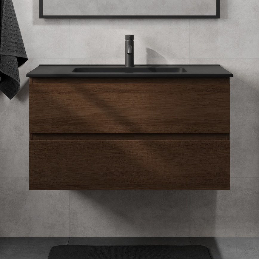KENWOOD 91 cm Vanity Unit with Basin, Walnut/Black