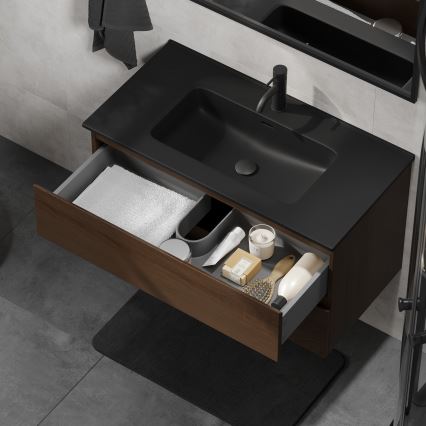 KENWOOD 91 cm Vanity Unit with Basin, Walnut/Black