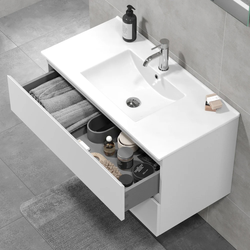 KENWOOD 91 cm White Bathroom Vanity with Basin