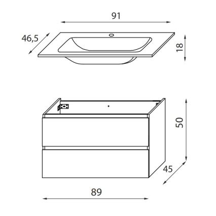KENWOOD Bathroom Vanity with Basin, 91 x 50 x 47 cm, White