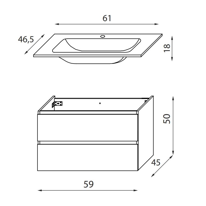 KENWOOD Bathroom Vanity with Sink, 61 x 52 x 45 cm, Black