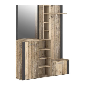 KEVIN Entryway Wall Unit with Mirror, Brown/Black