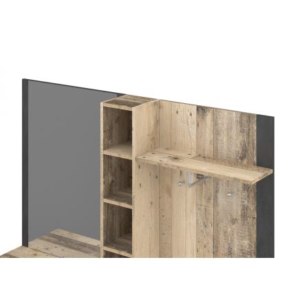 KEVIN Entryway Wall Unit with Mirror, Brown/Black