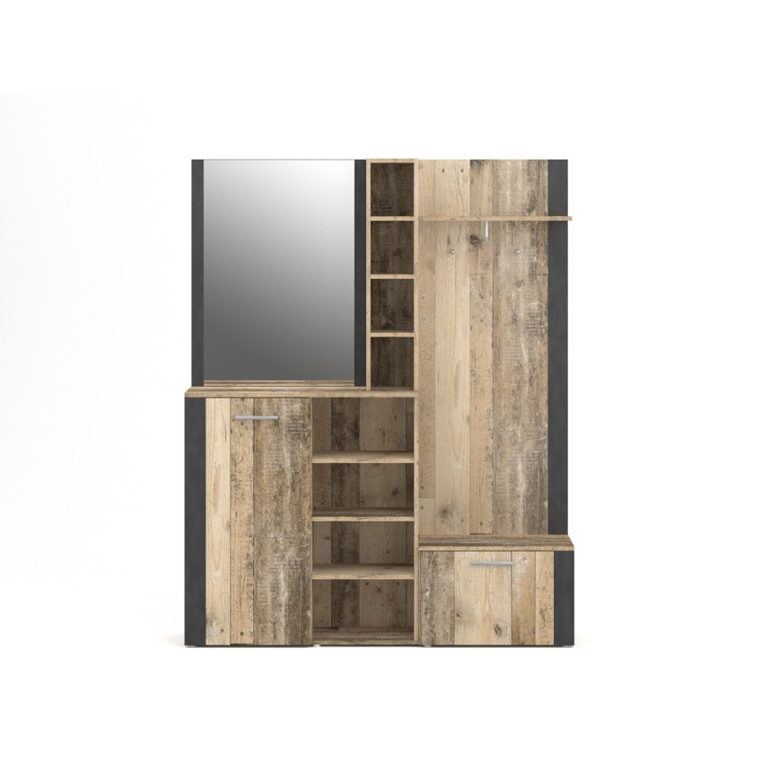 KEVIN Entryway Wall Unit with Mirror, Brown/Black