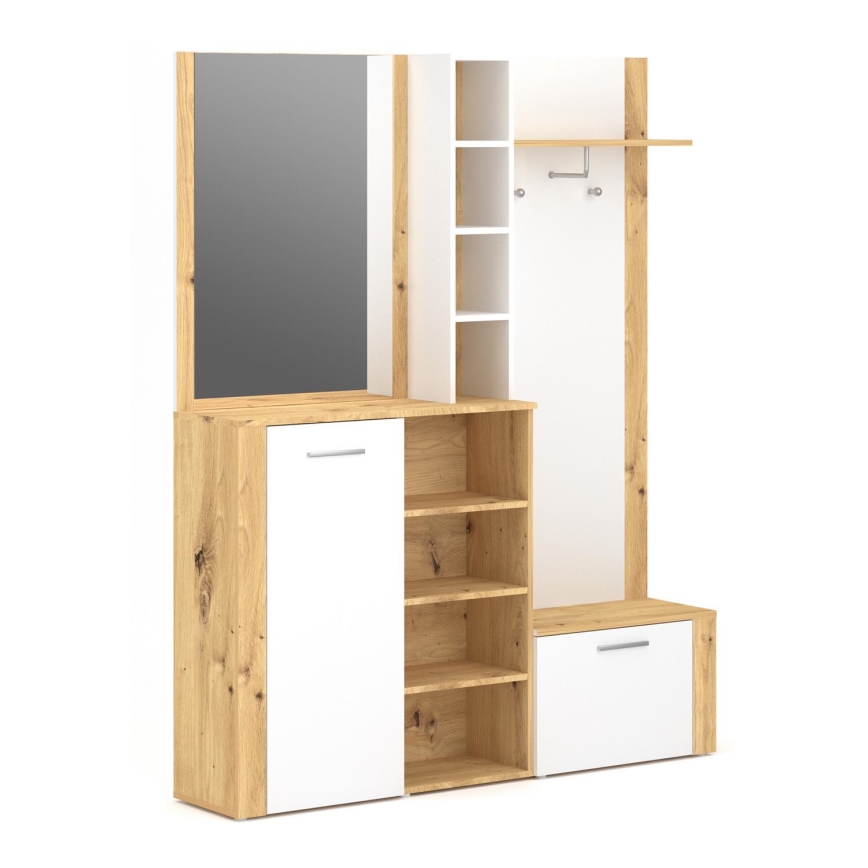 KEVIN Hallway Wall Unit with Mirror, Brown/White