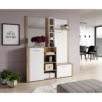 KEVIN Hallway Wall Unit with Mirror, Brown/White