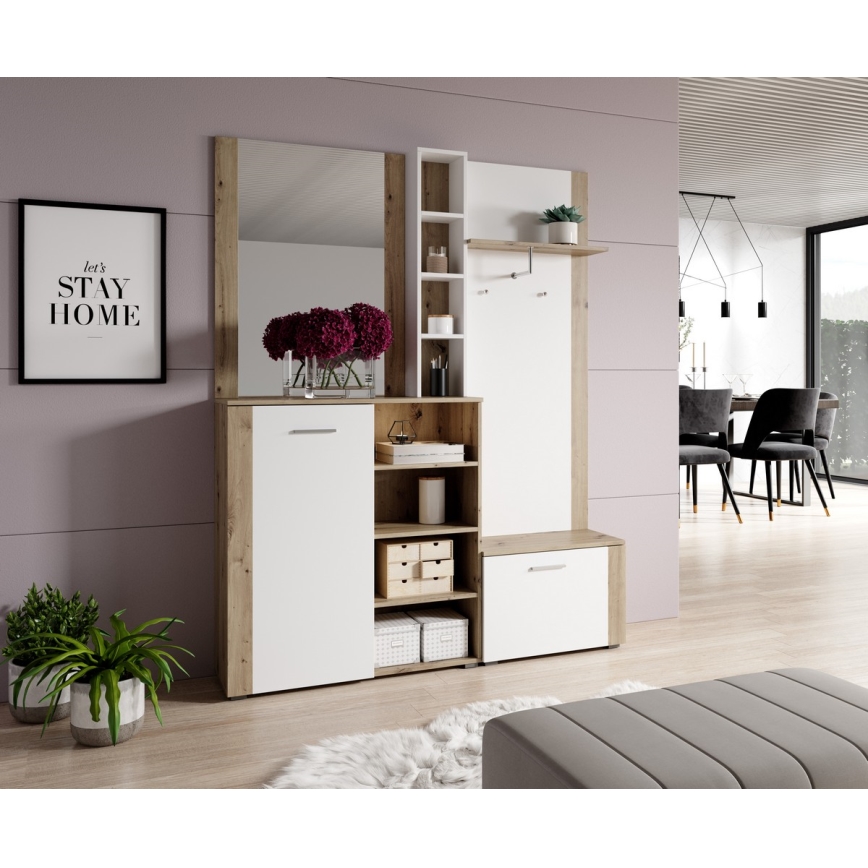 KEVIN Hallway Wall Unit with Mirror, Brown/White