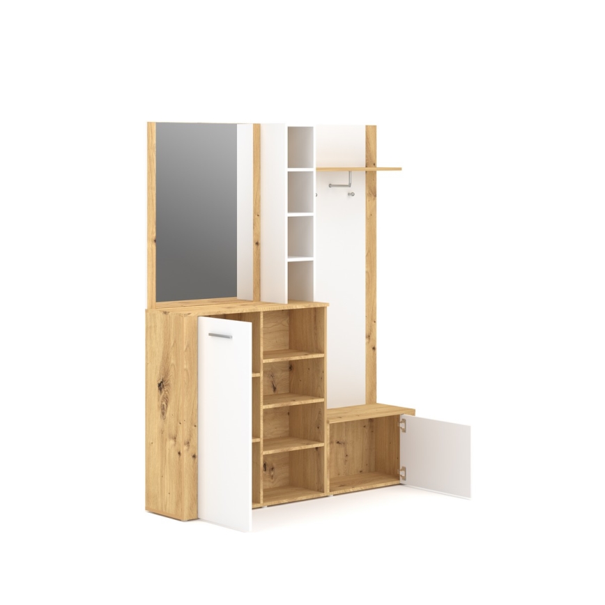 KEVIN Hallway Wall Unit with Mirror, Brown/White
