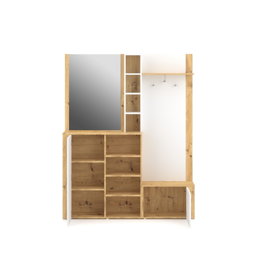 KEVIN Hallway Wall Unit with Mirror, Brown/White