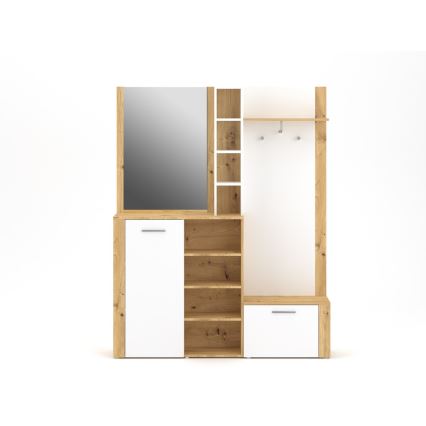 KEVIN Hallway Wall Unit with Mirror, Brown/White