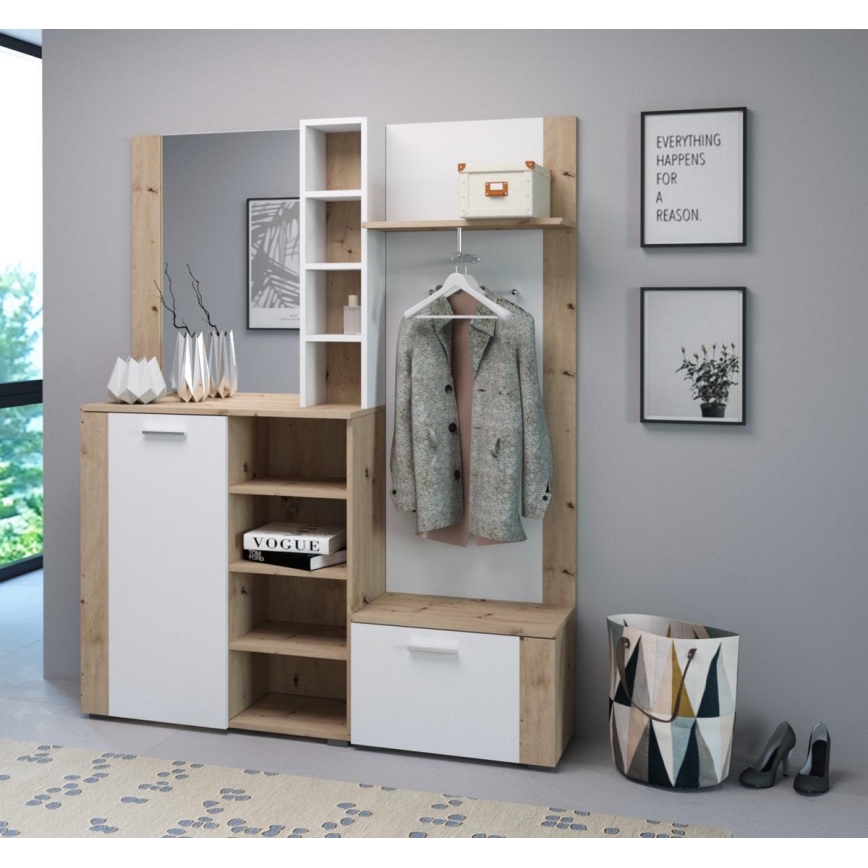 KEVIN Hallway Wall Unit with Mirror, Brown/White